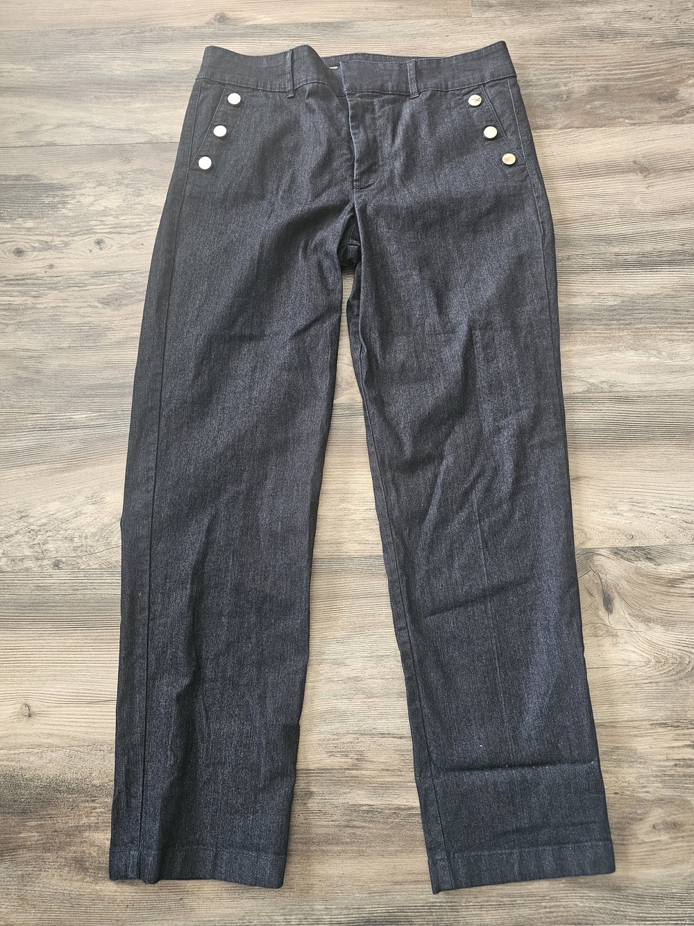 Anne Klein High Rise Sailor Trouser Jeans Dark Wash Stretch Blue Denim Size 14